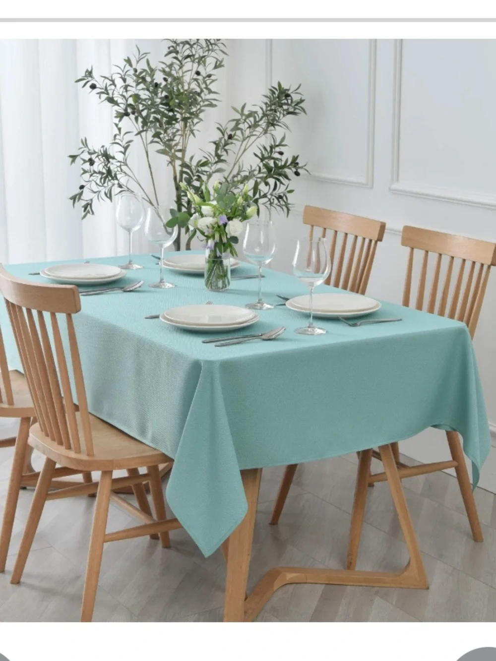 Textured Jacquard Rectangle Tablecloth Wrinkle-Free Spill Proof 60x84” TURQUOISE